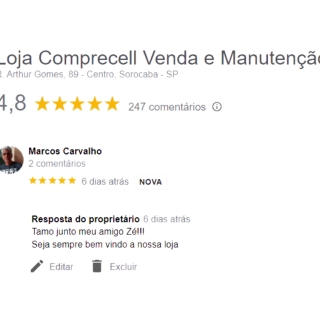 Avaliação Cliente Marcos Loja de Celular Barato Celular Sansung Barato Loja de Celular