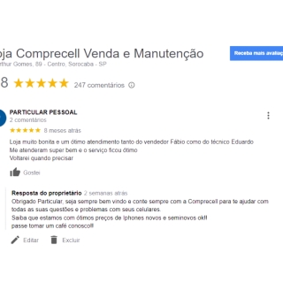 Avaliação Cliente particular Loja de Celular Barato Celular Sansung Barato Loja de Celular