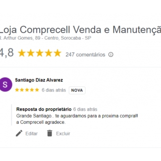 Avaliação Cliente Santiago Loja de Celular Barato Celular Sansung Barato Loja de Celular