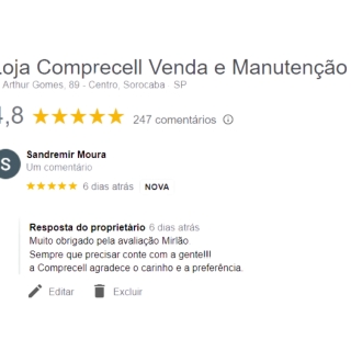 Avaliação Cliente Sandemir Loja de Celular Barato Celular Sansung Barato Loja de Celular